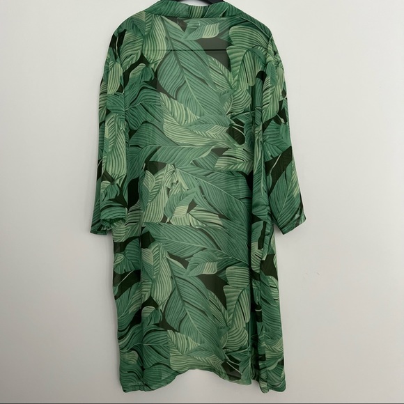 Sheer Tropical Leaf Print Tunic Robe OS - Picture 3 of 5